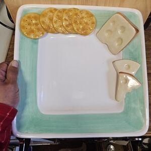 Vintage 90s Lotus Ceramic 3D Cheese and Cracker Serving Dish